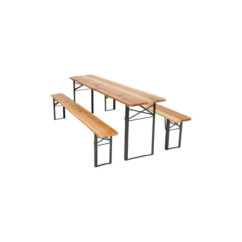 Table de jardin + 2 bancs pliable bois 180x50cm